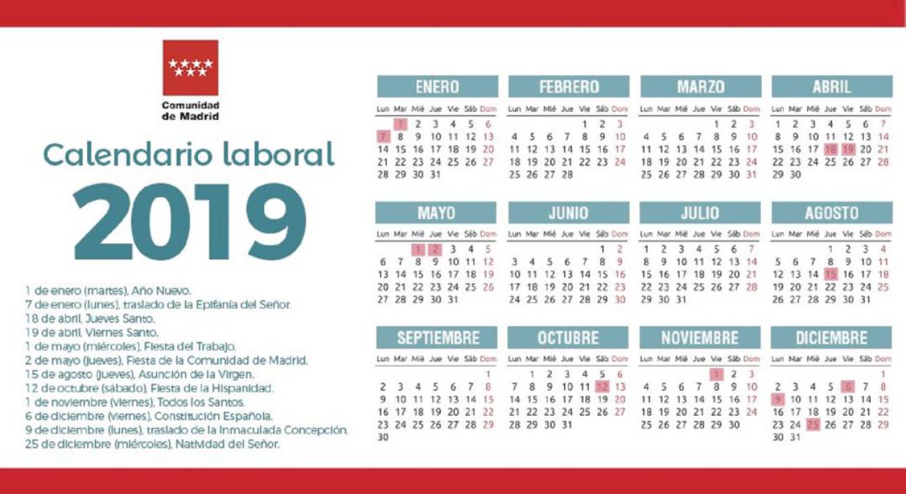 Calendario Laboral 2019 En La Comunidad De Madri Soyde calendario laboral alcobendas
