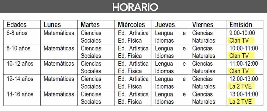 horario colegio la 2 y clan