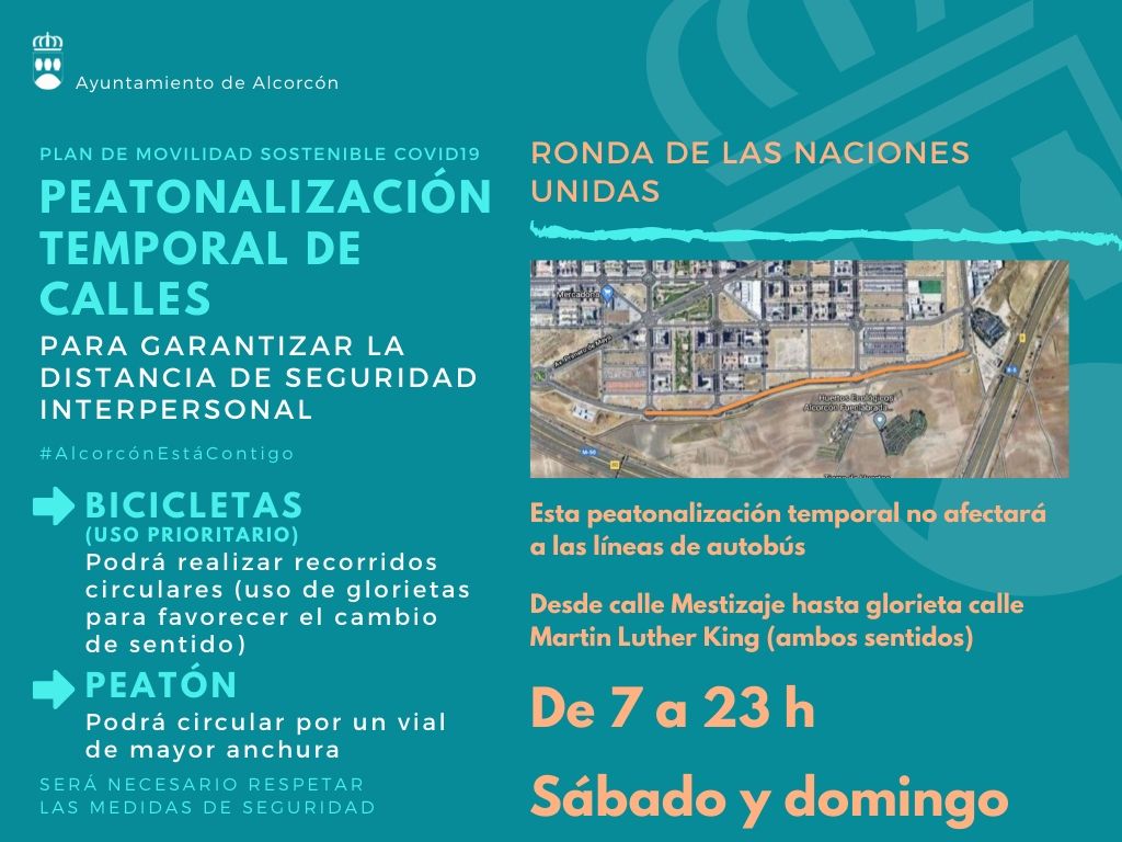 Ronda de las Naciones Unidas Alcorcón plan peatonalizacion