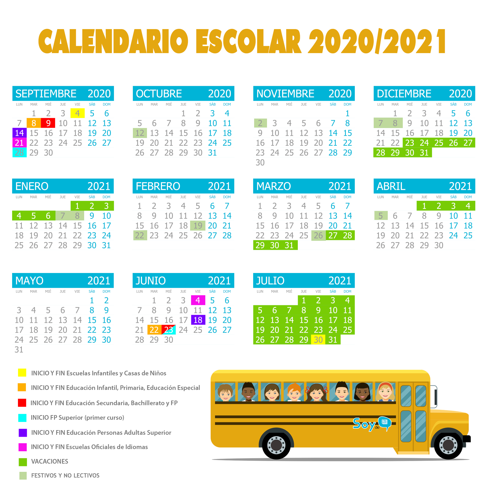 Calendario escolar Comunidad Madrid 2020/2021