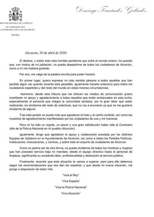 Carta del Comisario de Alcorcón