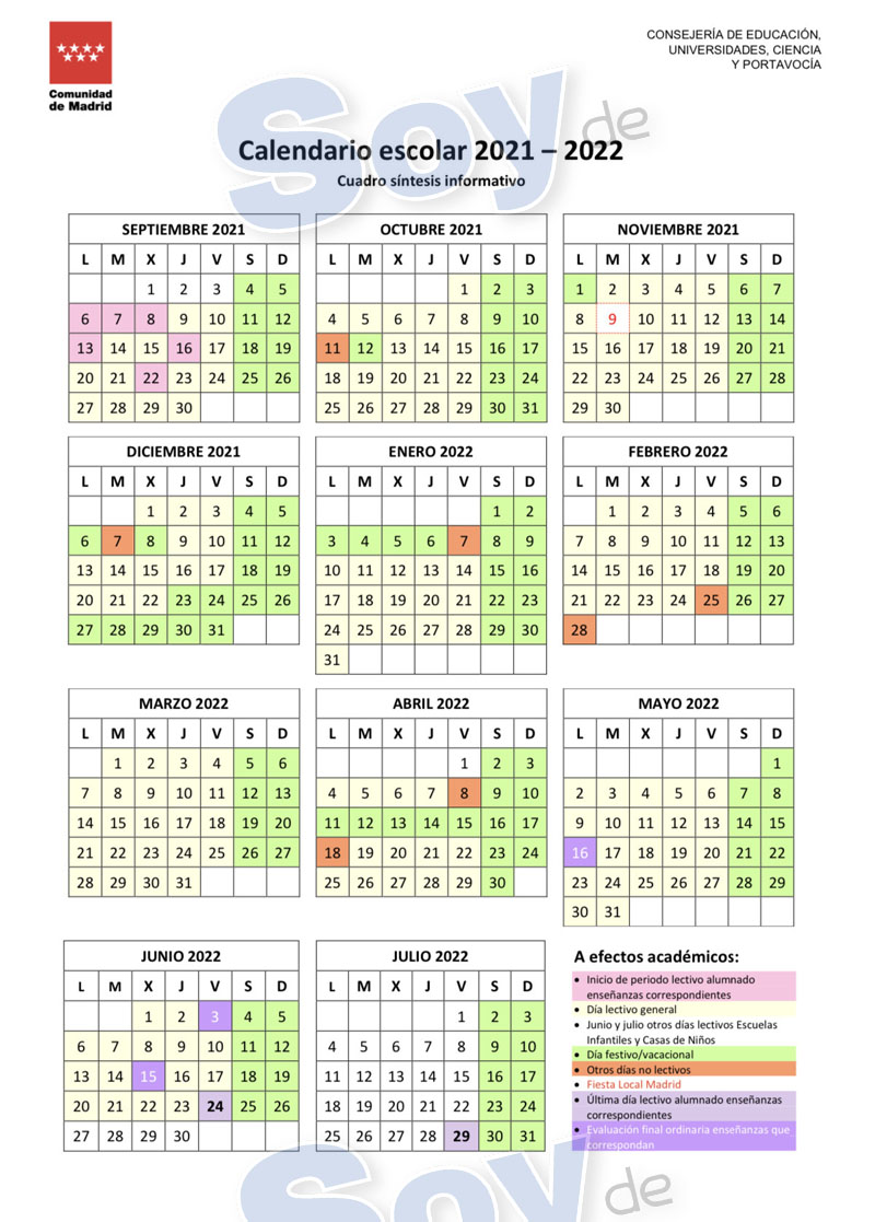 calendario escolar comunidad de madrid 2021 2022