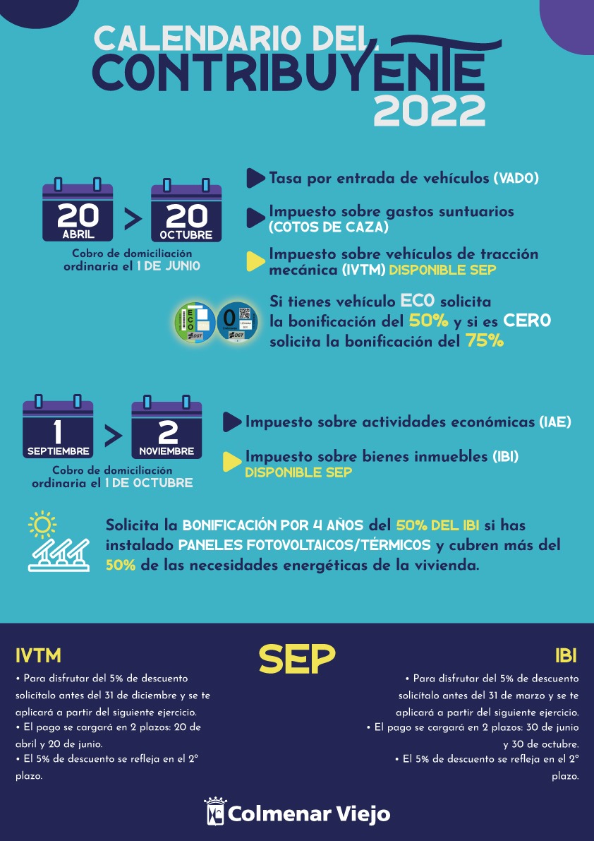 Calendario contribuyente 2022 Colmenar Viejo
